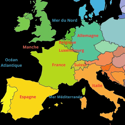 Carte de France avec pays frontaliers